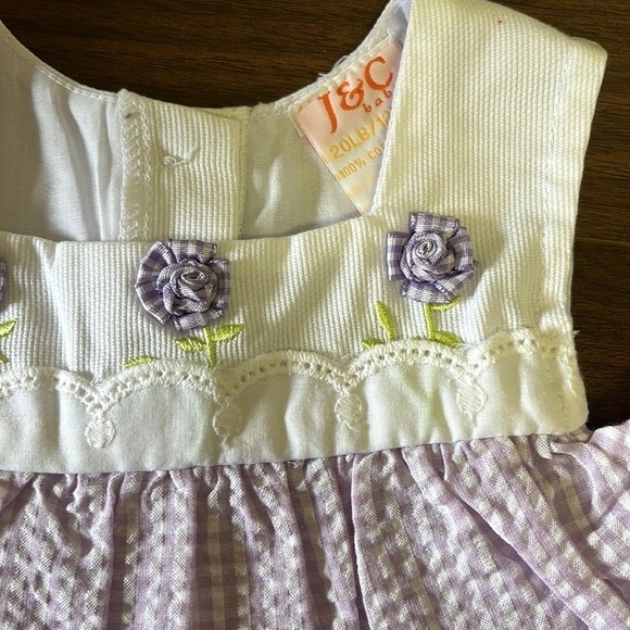 NEW Vintage Seersucker Toddler Purple White Floral Plaid Cottagecore Dress - Picture 3 of 6